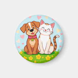 Schattige Cartoon Hond en Kat die Samen Zitten Magneet