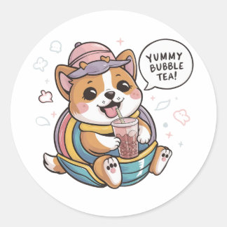 Schattige cartoon hond: Gezellig, Kawaii Vibes Ronde Sticker
