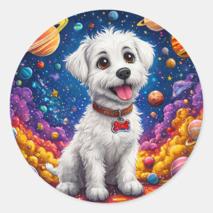 Schattige cartoon hond in de ruimte ronde sticker