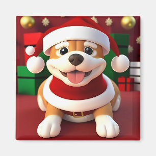 Schattige Cartoon Hond in Kerstman Outfit Magneet
