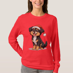 Schattige Cartoon Hond met een Kerstman Hoed T-shirt