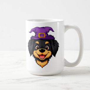 Schattige Cartoon Hond met een Paarse Heksenhoed Koffiemok