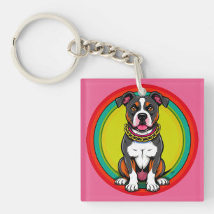 Schattige Cartoon Hond met Halsband Sleutelhanger