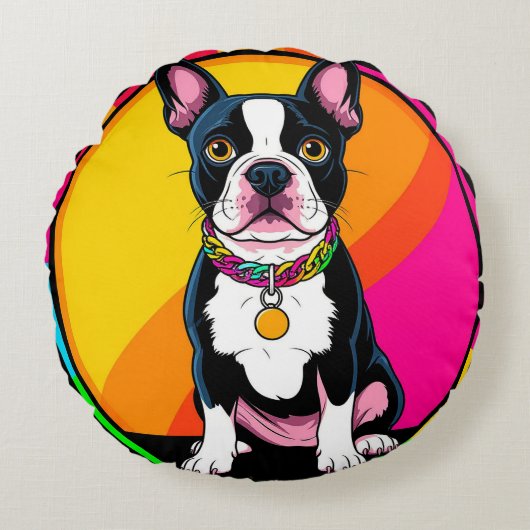 Schattige Cartoon Hond Rond Kussen (Voorkant)