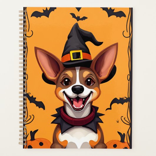 Schattige Cartoon-hond verkleed als Heks Planner (Voorkant)