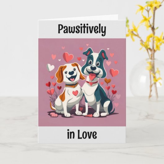 Schattige Cartoon Honden Valentijnsdag Kaart (Gele Bloem)