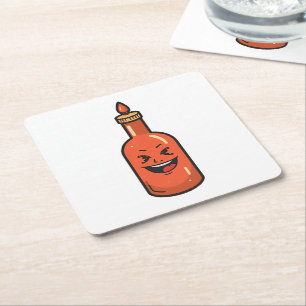 Schattige Cartoon Hot Sauce Fles Meme Kartonnen Onderzetters