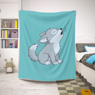Schattige Cartoon Huilende Wolf Pup Groene Sherpa Deken
