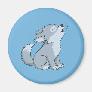 Schattige Cartoon Huilende Wolf Pup op Blauw Magneet