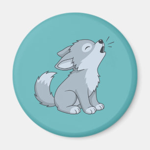 Schattige Cartoon Huilende Wolf Pup op Groen Magneet