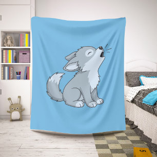 Schattige Cartoon Huilende Wolf Puppies Blauw Sherpa Deken
