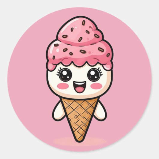 Schattige Cartoon Ice Cream Cone Ronde Sticker (Voorkant)
