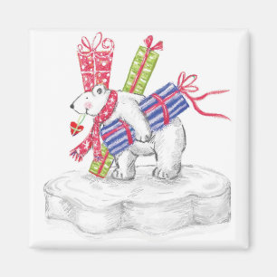 Schattige Cartoon IJsbeer met Kerstcadeaus Magneet