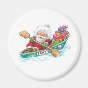 Schattige cartoon jolige kerstman in een roeiboot magneet