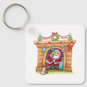 Schattige Cartoon Jollie Kerstman die door de Scho Sleutelhanger (Voorkant)