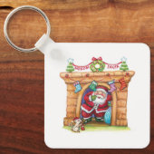 Schattige Cartoon Jollie Kerstman die door de Scho Sleutelhanger (Voorkant)