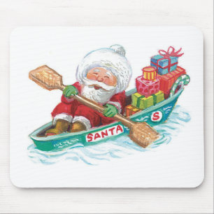 Schattige Cartoon Jollie Kerstman in een Roeiboot Muismat