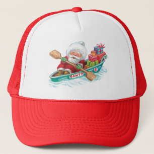 Schattige Cartoon Jollie Kerstman in een Roeiboot Trucker Pet