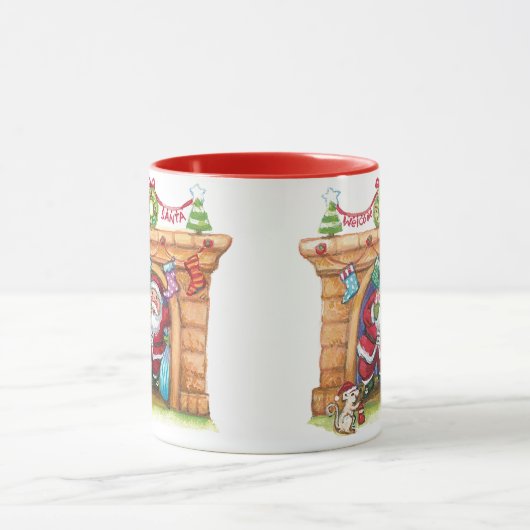 Schattige Cartoon Jolly Sinterklaas komt door de s Mok (Midden)