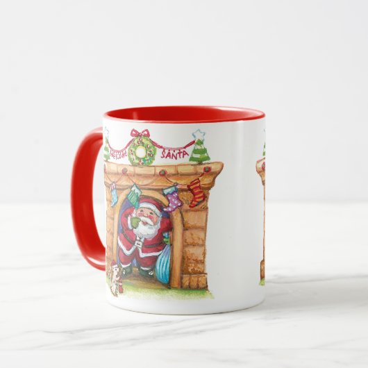 Schattige Cartoon Jolly Sinterklaas komt door de s Mok (Voorkant links)