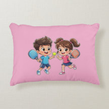 Schattige Cartoon Jongen en Meisje Spelen Padel Te