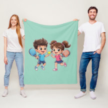 Schattige Cartoon Jongen en Meisje Spelen Padel Te
