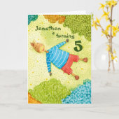 Schattige Cartoon Jongen Verjaardag Kaart (Gele Bloem)