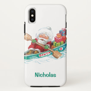 Schattige Cartoon Joviale Kerstman in een Roeiboot iPhone X Hoesje