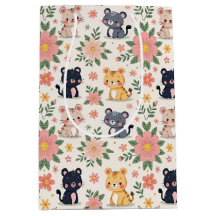 Schattige Cartoon Junglekatten en Bloemen