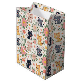 Schattige Cartoon Junglekatten en Bloemen Medium Cadeauzakje