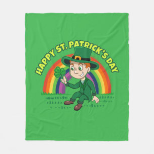 Schattige cartoon kabouter met klaver en regenboog fleece deken
