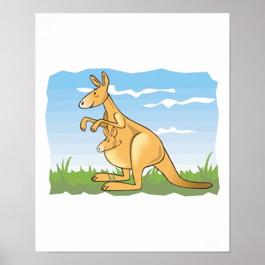 schattige cartoon kangaroo en baby poster (Voorkant)