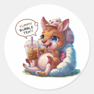 Schattige Cartoon Kangoeroe: Gezellig, Kawaii Vibe Ronde Sticker