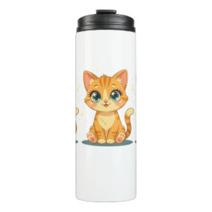 **Schattige Cartoon Kat – Aandoenlijke Kitty Illus Thermosbeker