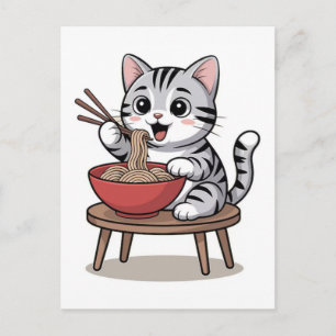 Schattige Cartoon Kat Eet Noedels Met Chinese Schr Feestdagenkaart