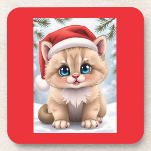 Schattige cartoon kat Kerstdiefstal Bier Onderzetter