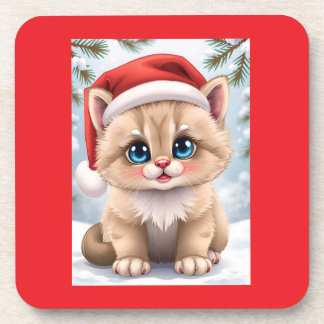 Schattige cartoon kat Kerstdiefstal Bier Onderzetter
