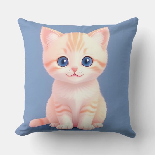 Schattige Cartoon Kat Met Blauwe Ogen Kussen (Voorkant)