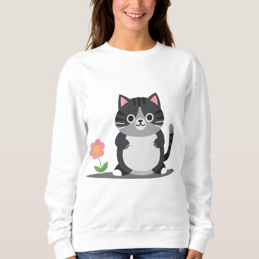 Schattige Cartoon Kat Met Bloem Trui (Voorkant)