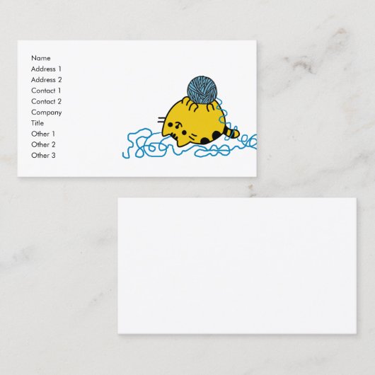 Schattige Cartoon Kat met garen balnaam Kaart Visitekaartje (Voorkant / Achterkant)