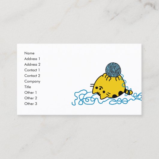 Schattige Cartoon Kat met garen balnaam Kaart Visitekaartje (Voorkant)