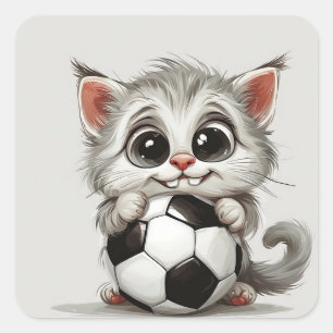 Schattige Cartoon Kat met Voetbal Vierkante Sticker