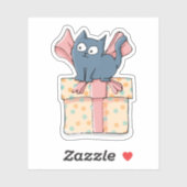 Schattige Cartoon Kat op geschenkdoos met roze lin Sticker (Vel)