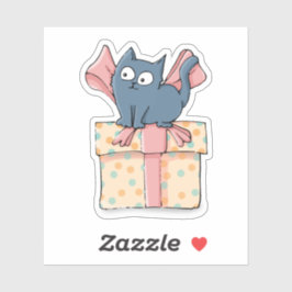 Schattige Cartoon Kat op geschenkdoos met roze lin Sticker