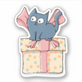 Schattige Cartoon Kat op geschenkdoos met roze lin Sticker (Voorkant)