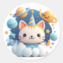 Schattige Cartoon Kat Op Wolk Met Feesthoed