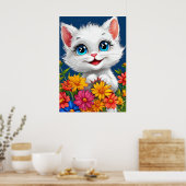 Schattige cartoon kat poster (Keuken)
