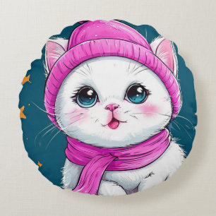 Schattige cartoon kat rond kussen