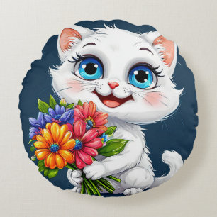 Schattige cartoon kat rond kussen