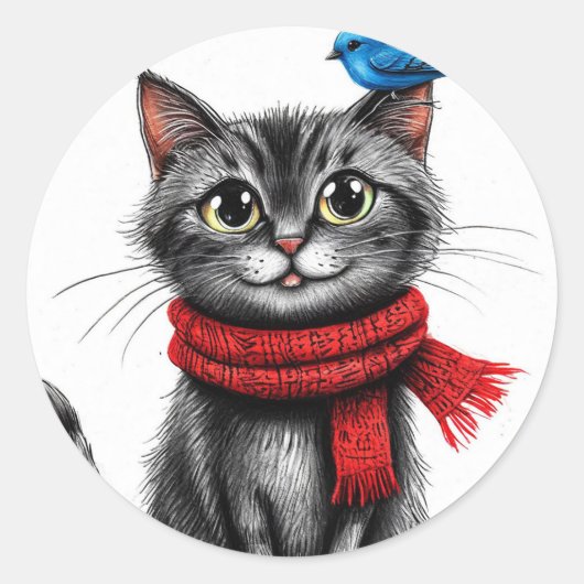 Schattige cartoon kat ronde sticker (Voorkant)